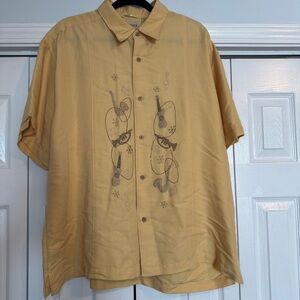 Cubavera Men's Button Down Shirt embroidered w instruments Yellow Cream size XXL